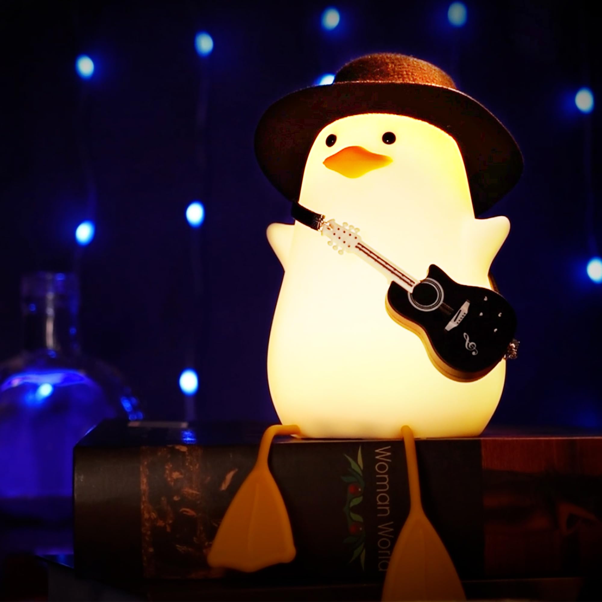 Guitar Duck Night Light, Soft Silicone LED Lamp with Hat & Mini Guitar, Rechargeable with Timer & Dimmer, Fun Music Gift for Guitar Lovers, Teachers & Students, Birthday or Graduation Decor