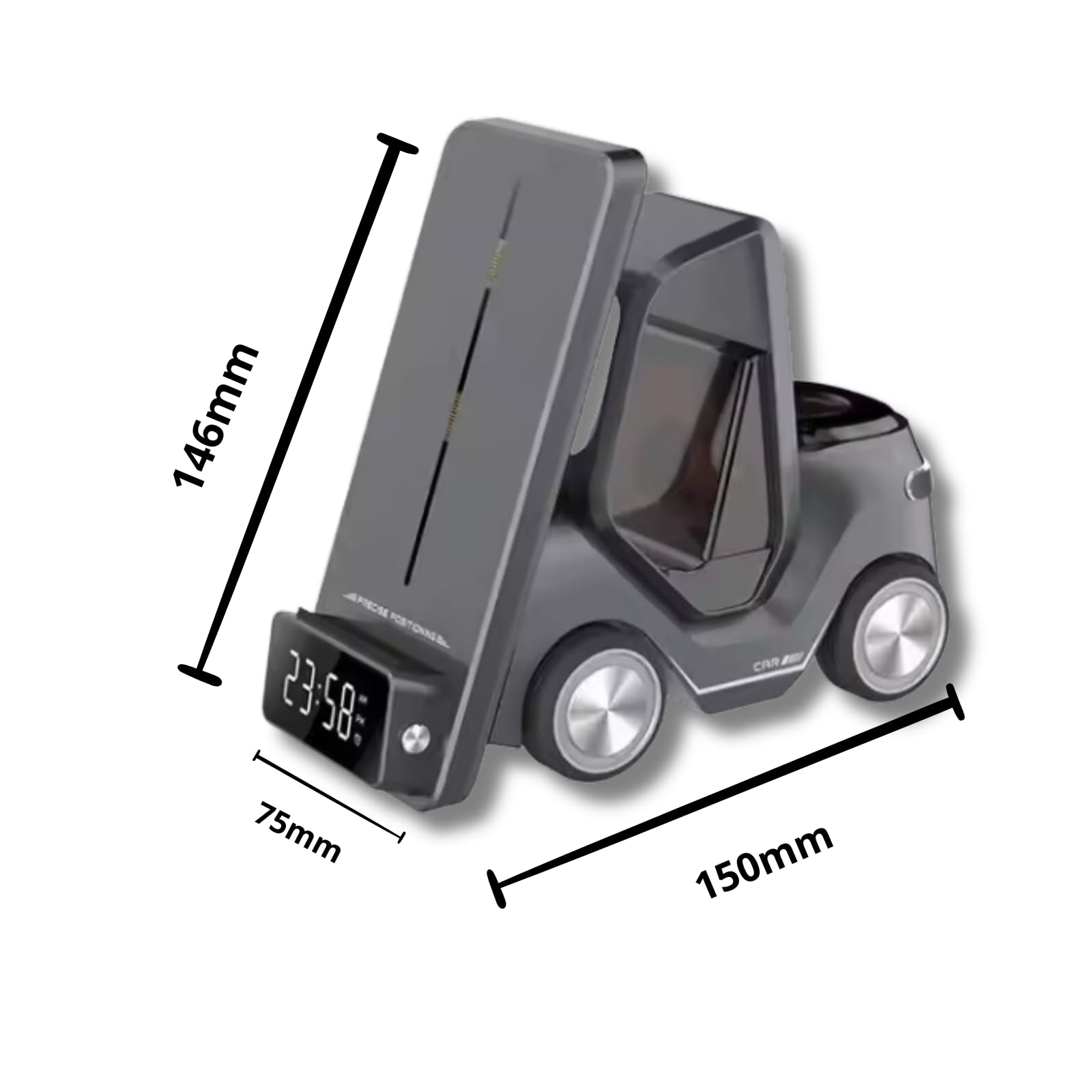 Station de charge sans fil | Support de charge sans fil | Android | Mobile – Montre – Écouteurs | Multifonction | Horloge-Alarme-Lumière | Support | Écran numérique | Réglage automatique | Gris