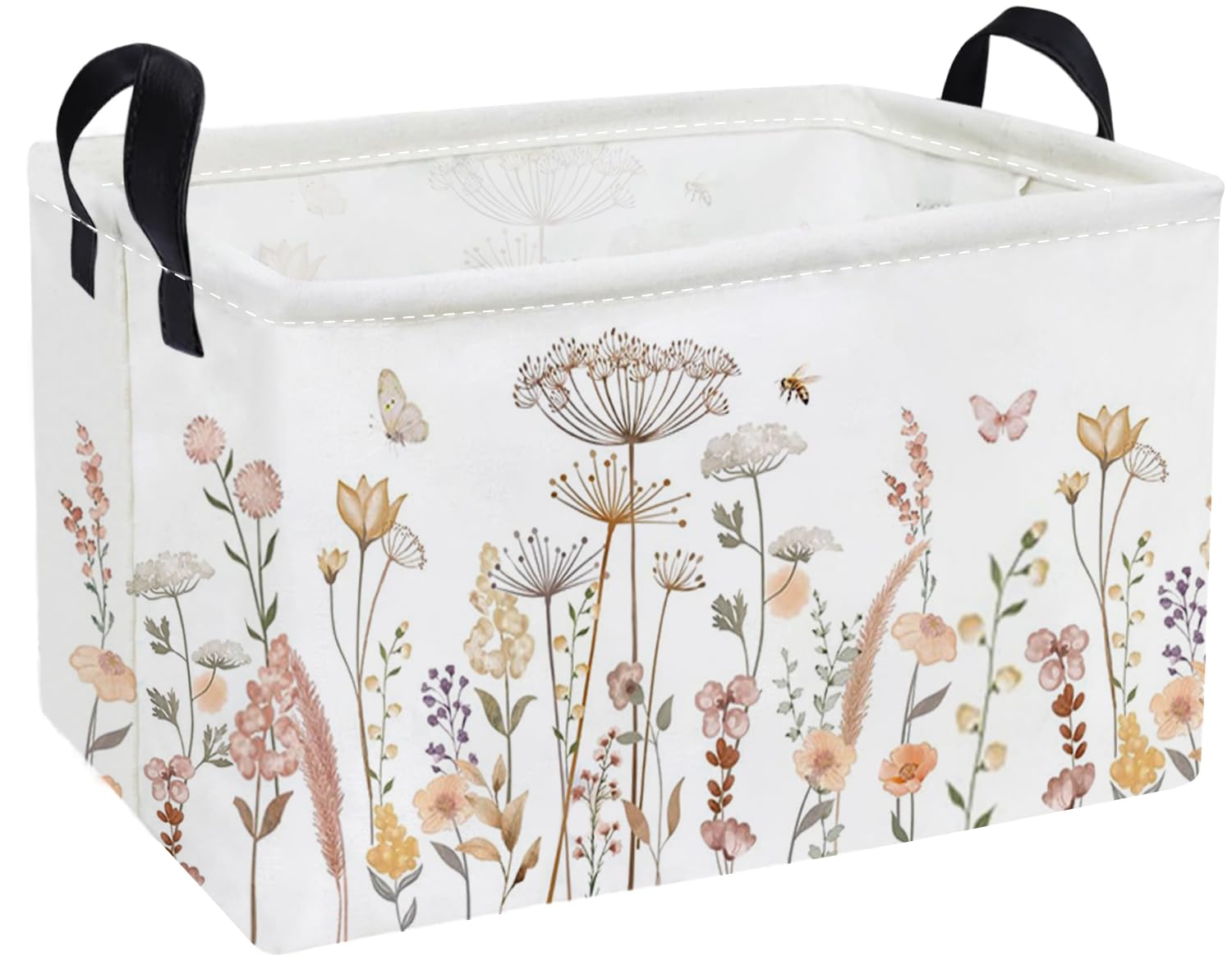 Essme Rectangular Flower Basket, Storage Bins Organizer with Handles for Girls Room Decor, Gift Basket,Shelf Basket.(Beautiful Flowers)