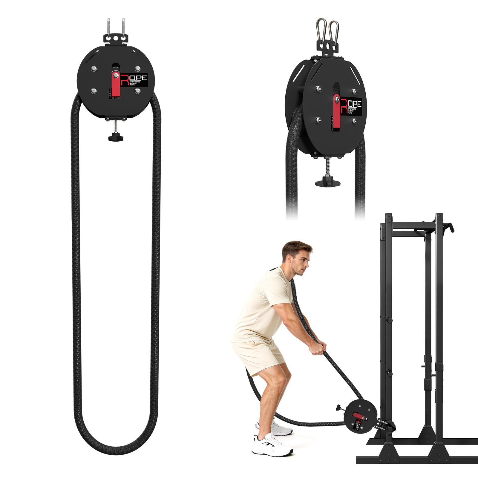 Endlosseiltrainer mit einstellbarem Widerstand (11-66 lbs) – Endless Rope seilzugsystem für Ganzkörpertraining, Krafttraining Oberkörper, tragbares Kabelzuggerät für Heim-Fitnessstudio