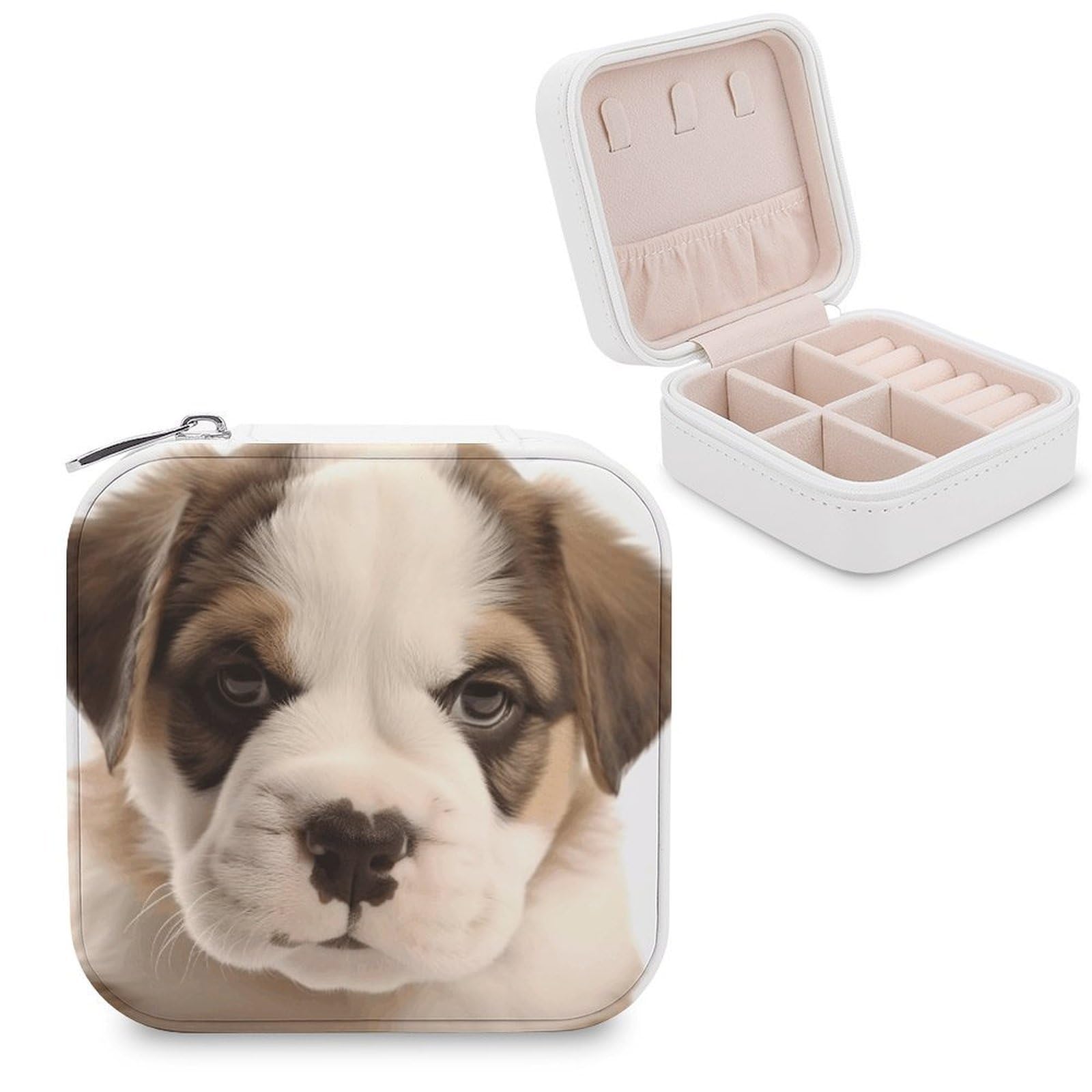 JTREHY Travel Dog Puppies Jewelry Case Portable Display Storage Box PU Leather Mini Jewelry Travel Case Personalized Travel Jewelry Organizer Small Jewelry Box for Women