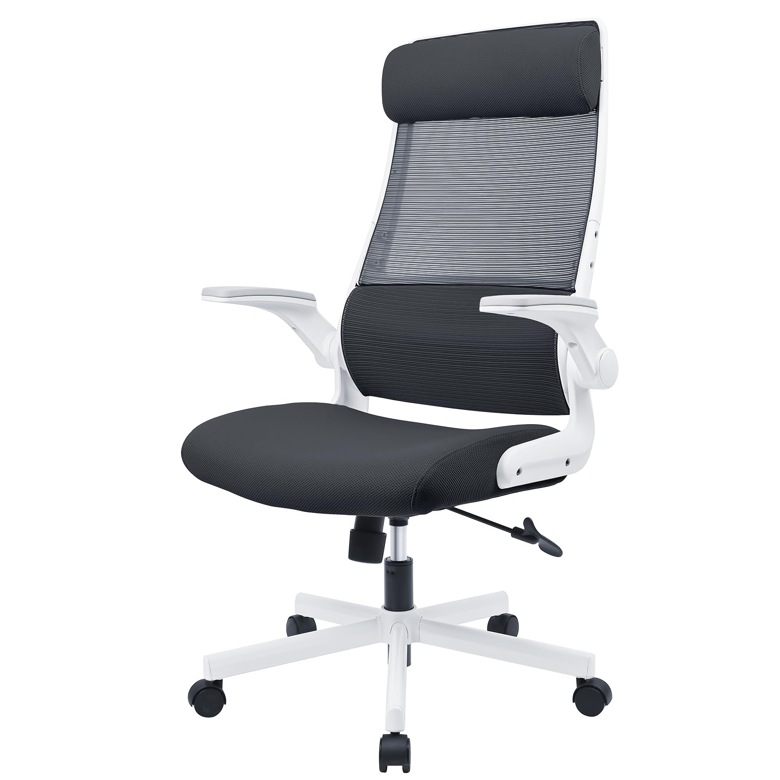 MELOKEA Sedia da Ufficio Ergonomica Direzionale in Rete Ultra Traspirante, Supporto Lombare Ortopedico a S EN1335, Poggiatesta Regolabile, Braccioli Ribaltabili, Sedia da Gioco, Grigio Bianco