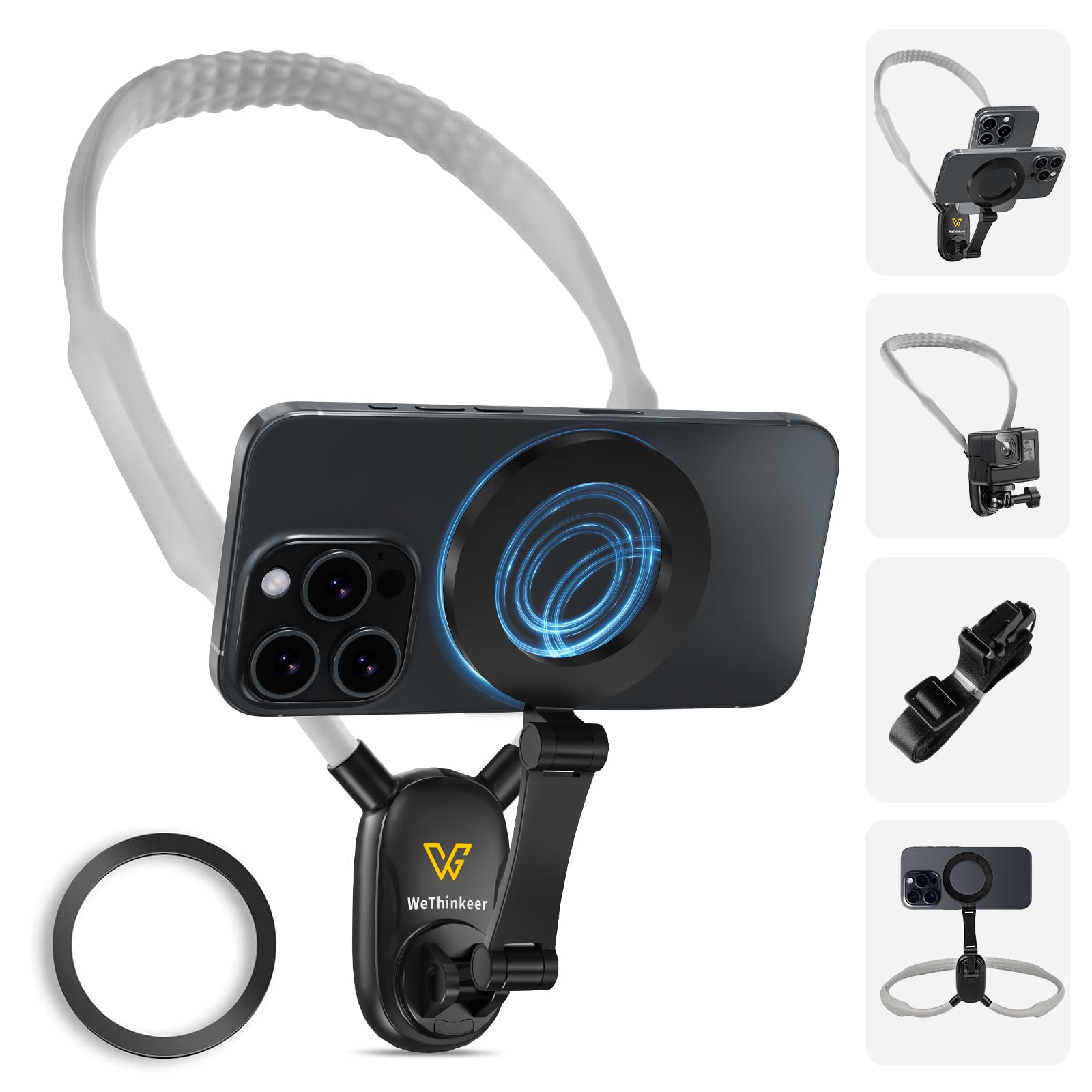 Hands-Free Neck Phone Holder, Magnetic Neck Mount for Convenient On-The-Go Vlogging & POV Recording, 700mm Extended for Comfort, Content Creator Essential, Compatible with iPhone, Android, GoPro