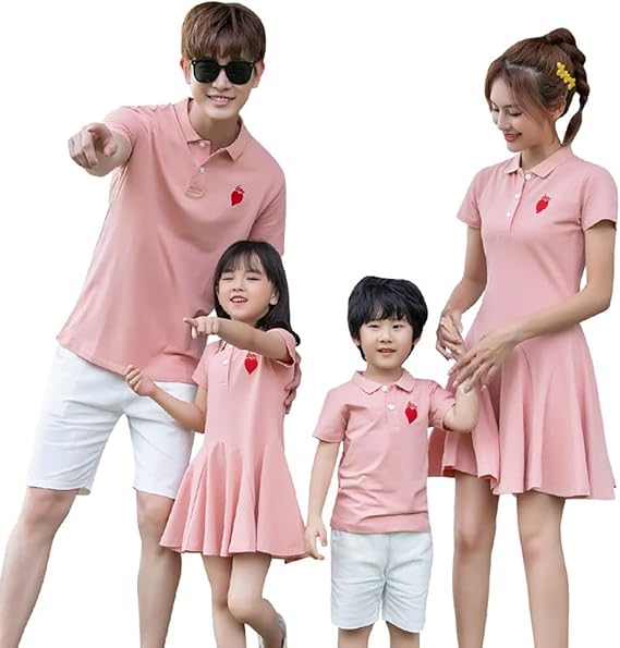 Amazon Co Jp 親子ペア服 夏 ペアルック メンズ ポロシャツ レディース ワンピース カップル 2点セット 半袖 ハーフパンツ ガールズ ボーイズ サマードレス Lzq1043 子供服 親子服 ファッション