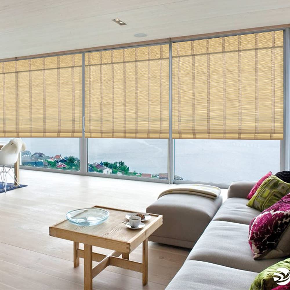 Letau Wood Cordless Window Roman Shades, Bamboo Light Filtering Window Blinds for Indoor Home, Kitchen, Office, Pattern 9