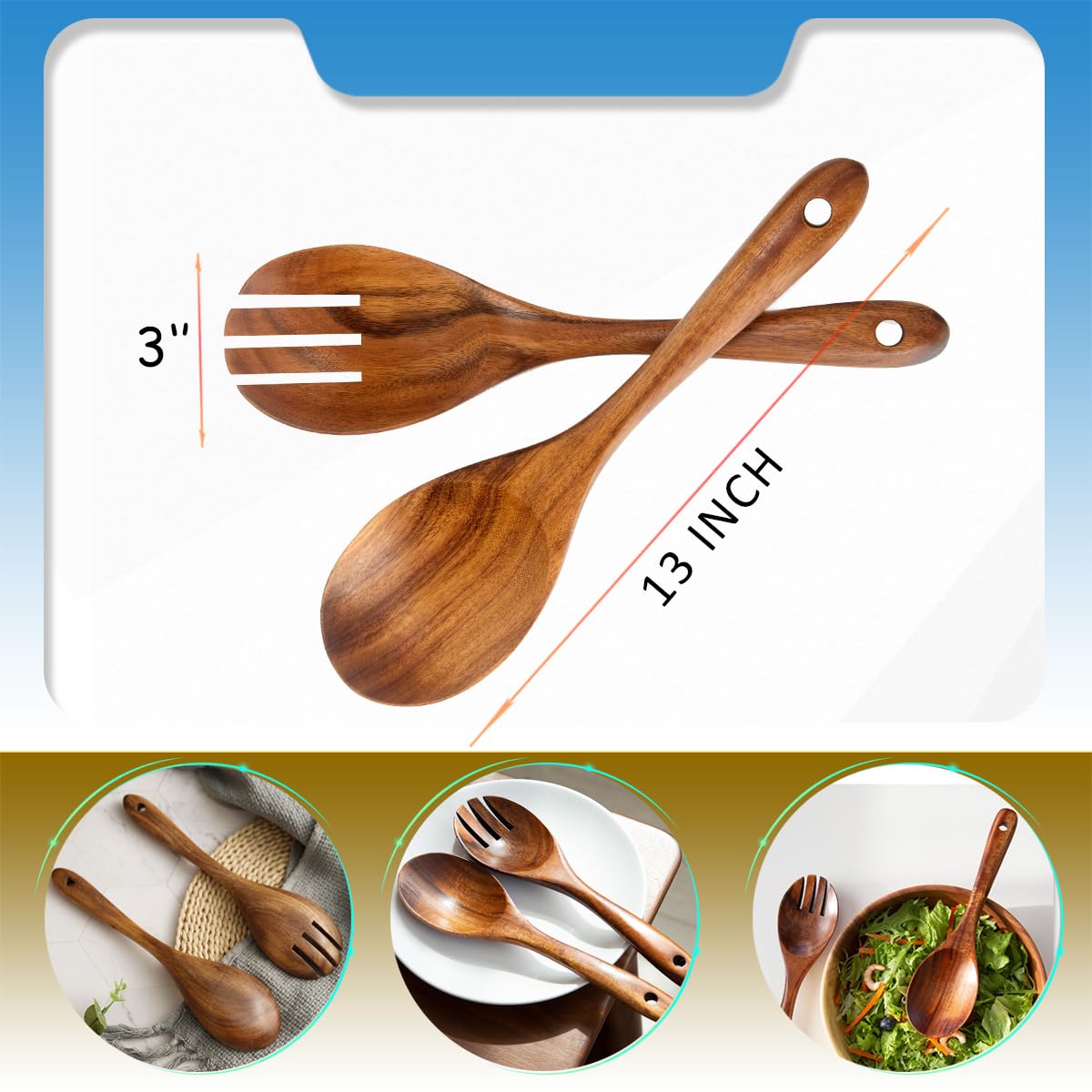 Teak Wood Salad Servers - Set of 2 -7 Teak Wood Salad Servers - Set of 2 -7