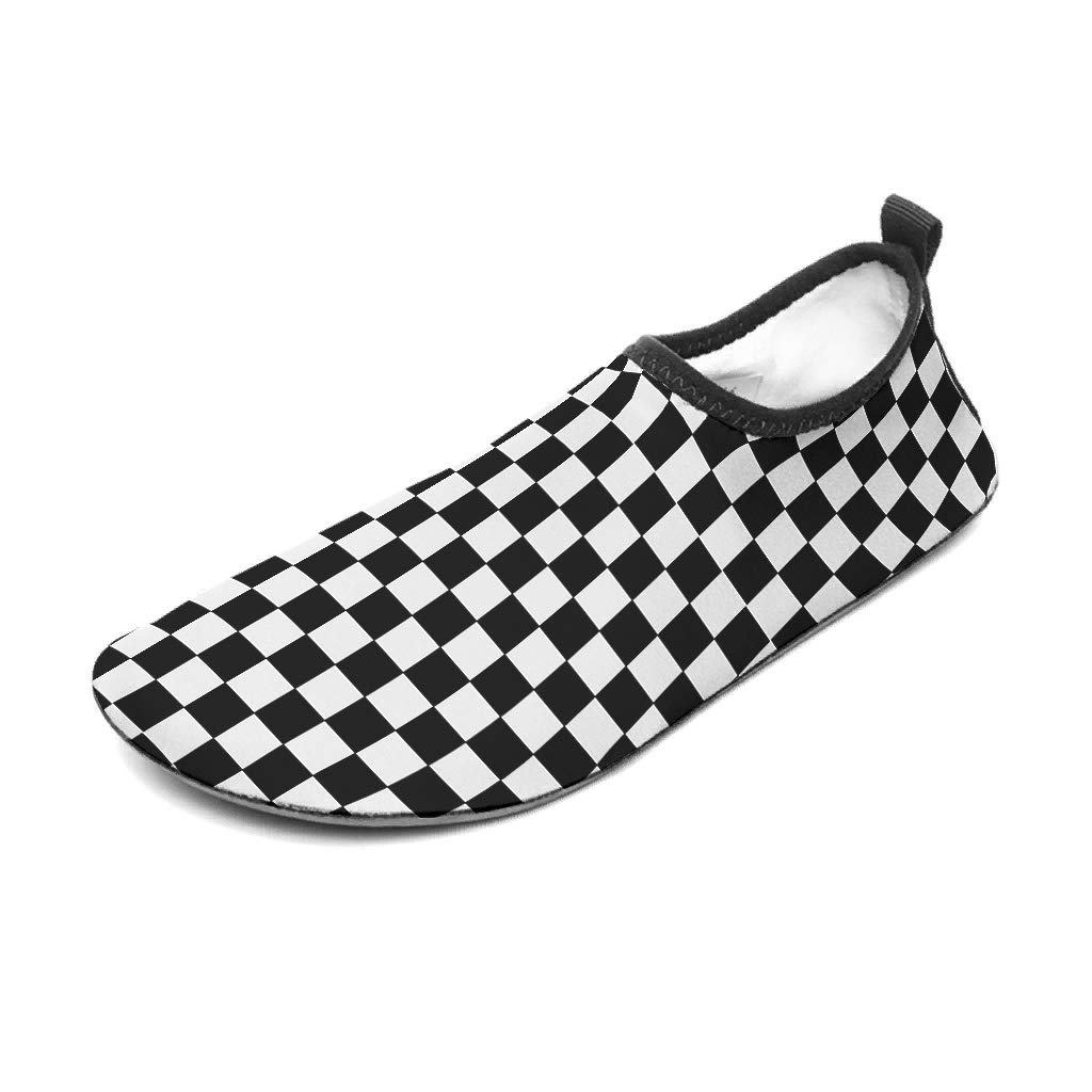 Tentenentent Women's Chessboard Rubber Shoes - Black and White Grid Aqua Shoes Barefoot Beach Swimming Shoes White4 34/35