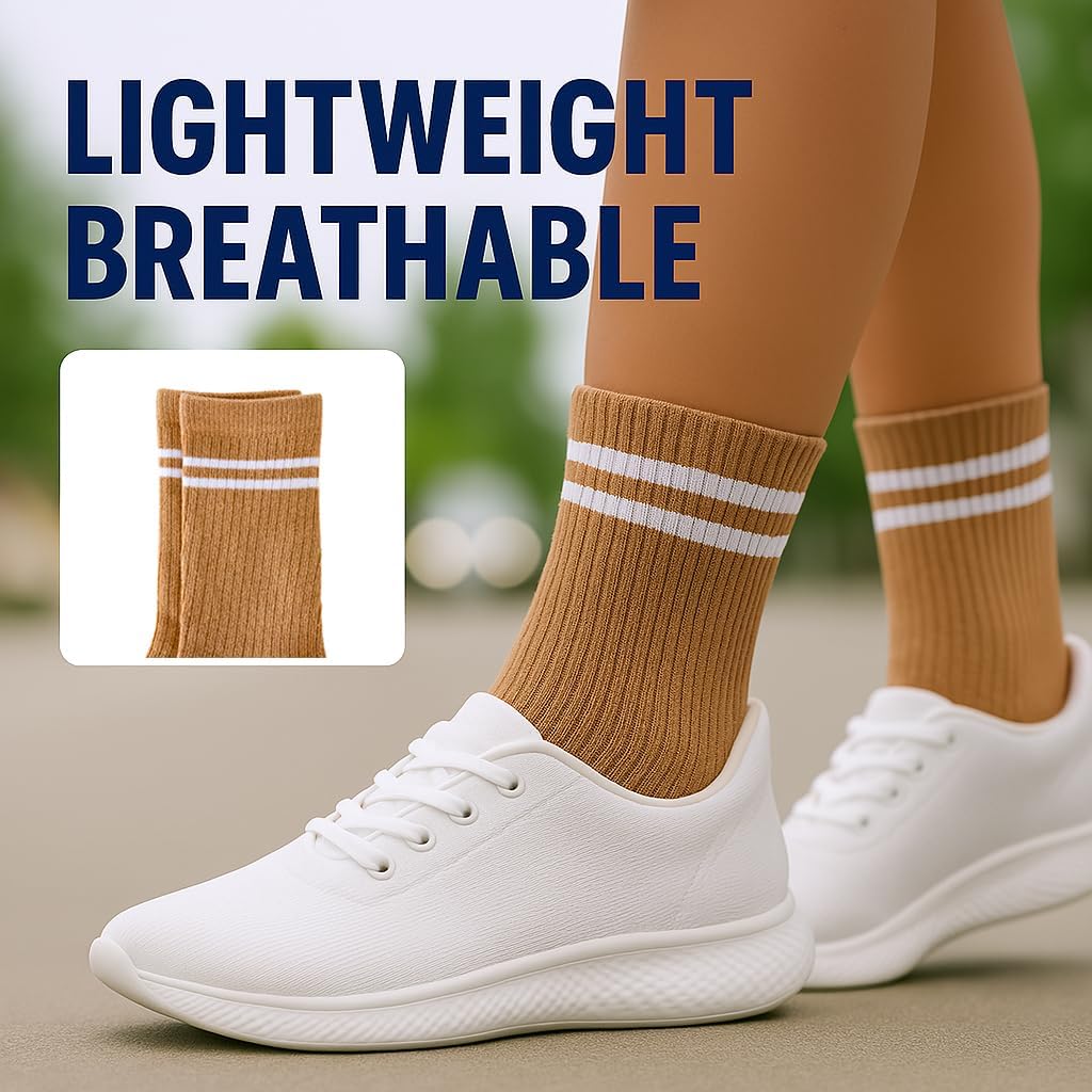 UMELOK Kids Athletic Socks Soft Cotton Crew 4 Pack Striped Sports Socks for Boys 4-12 Years Brown,gray Large image 3 of 5 B0DT4RF2FR