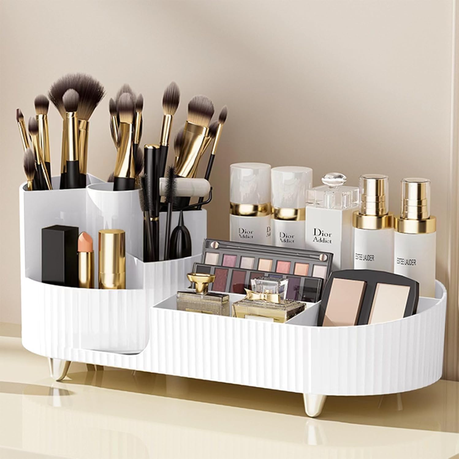 Kesi Rotating Makeup Organizer For Vanity, Large Capacity for Cosmetics 360° Rotating Bathroom Organizer, Cosmetic Perfume Storage Organizer for Dressing Table Countertop Makeup Room (White)-image-34