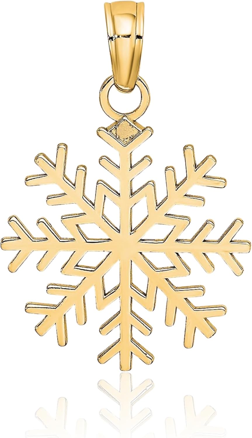IceCarats 10K Solid Yellow Gold Medium Snowflake Pendant Necklace 20mm 3/4 inch Polished, Geometric for her