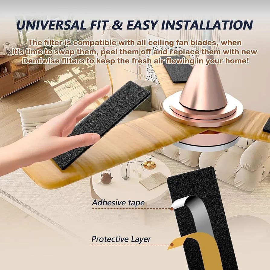 Image of Ceiling Fan Blade Dust Collector Pads, 3 Pack, Black | Reusable Foam Pads, Easy Attachment, Traps Dust, 3-Blade Fan Compatible, Self-Adhesive