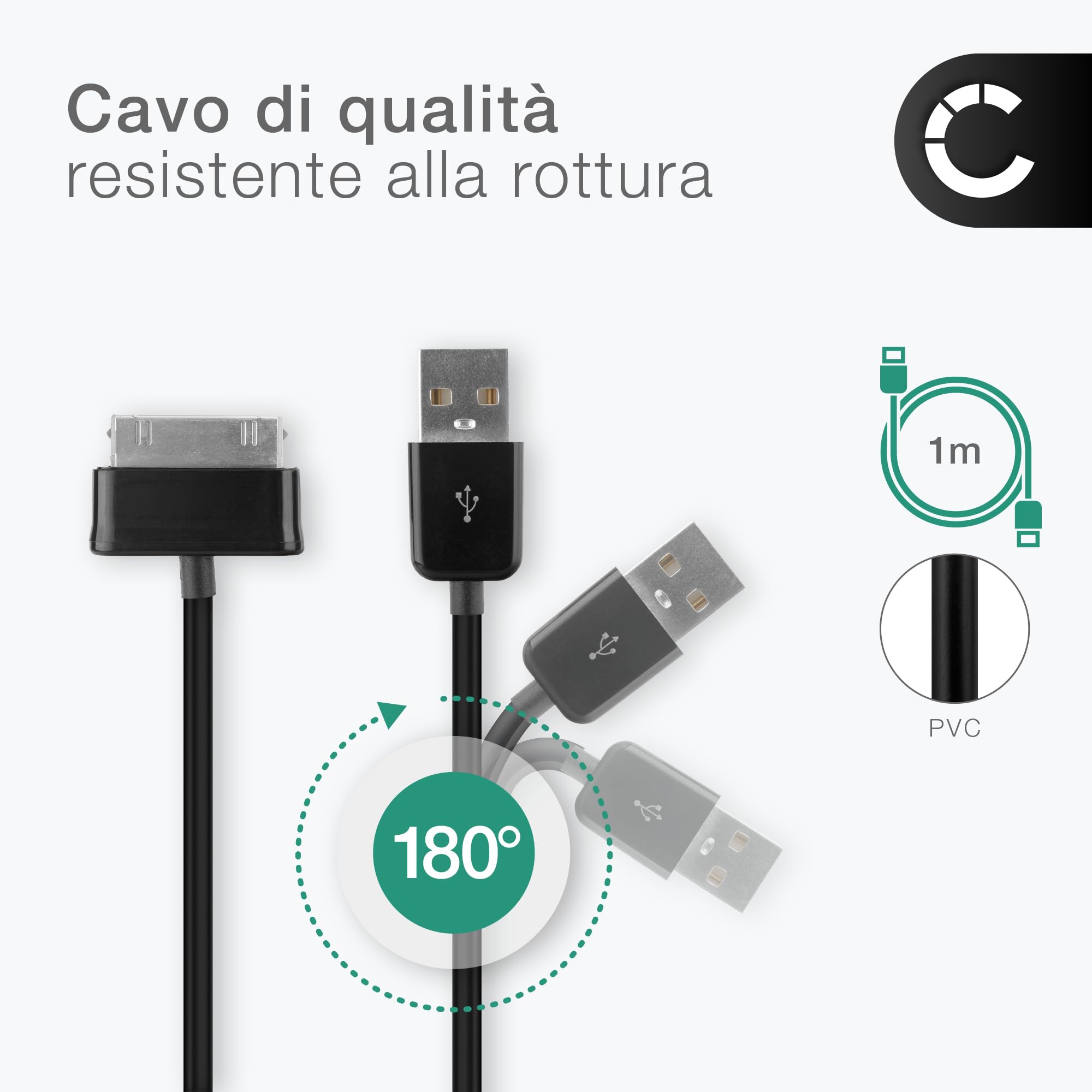 Cavo USB 3.0 a USB-C lungo 1 metro per ricarica e trasferimento dati