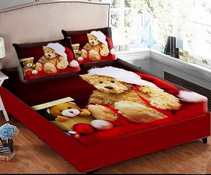 Delight Zone 300TC King Size Digital Printed Velvet Double Bedsheet with 2 Pillow Covers (Multicolour, 95 x 105 Inch) - Teddy Pair