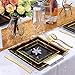 WDF 125Pieces Black Square Plastic Plates with Gold Rim Gold Disposable Silverware - include 25Pcs Dinner Plates,25Pcs Dessert Plates,25 Forks, 25 Knives, 25 Spoons for Halloween