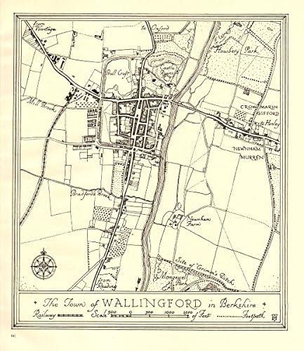 Map Of Wallingford Oxfordshire Town Plan Of Wallingford, Oxfordshire. Thames Valley - 1929 - Old Map -  Antique Map - Vintage Map - Printed Maps Of Oxfordshire : Home & Kitchen