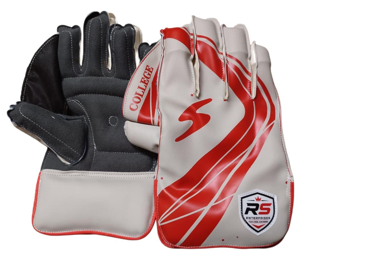 R S Enterprises Sports Hub Cricket Wicket Keeping Gloves White & Red-image-23