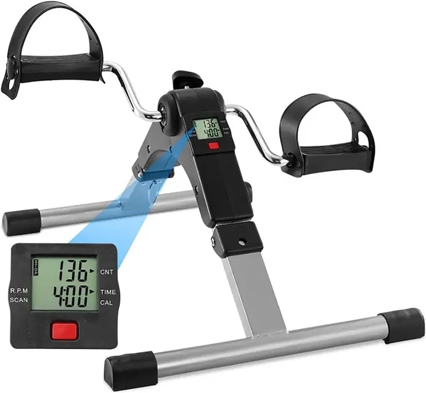 Składany pod biurkiem ćwiczący pedał rowerowy, mini rower treningowy z cyfrowym wyświetlaczem LCD, regulowany opór pedałów i automatyczne liczenie, trwała konstrukcja i składana konstrukcja, dla seniorów