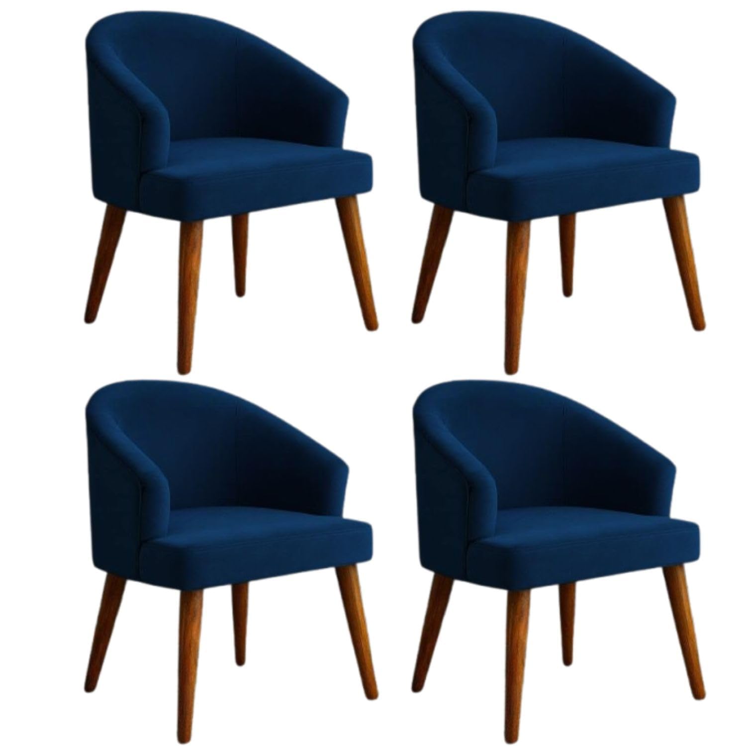 Velvetine Arm Chair for Living Room | Pure Sheesham Wood Legs & Premium Velvet Fabric | Vintage Accent Chair for Home & Office (Blue Pack of 4)-image-37