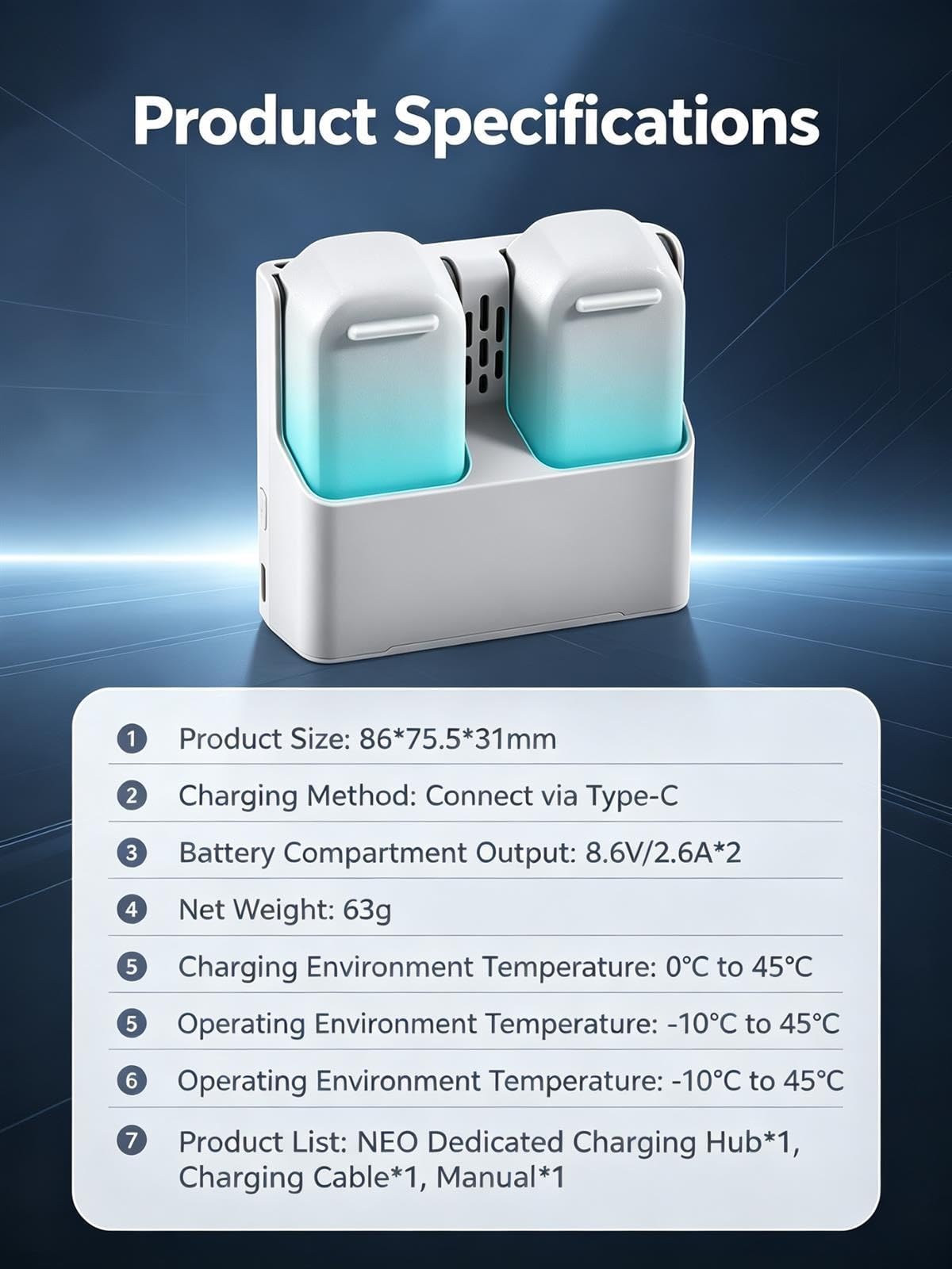 Compatibile con DJI Neo Battery Charging Manager Ricarica rapida da 45 W