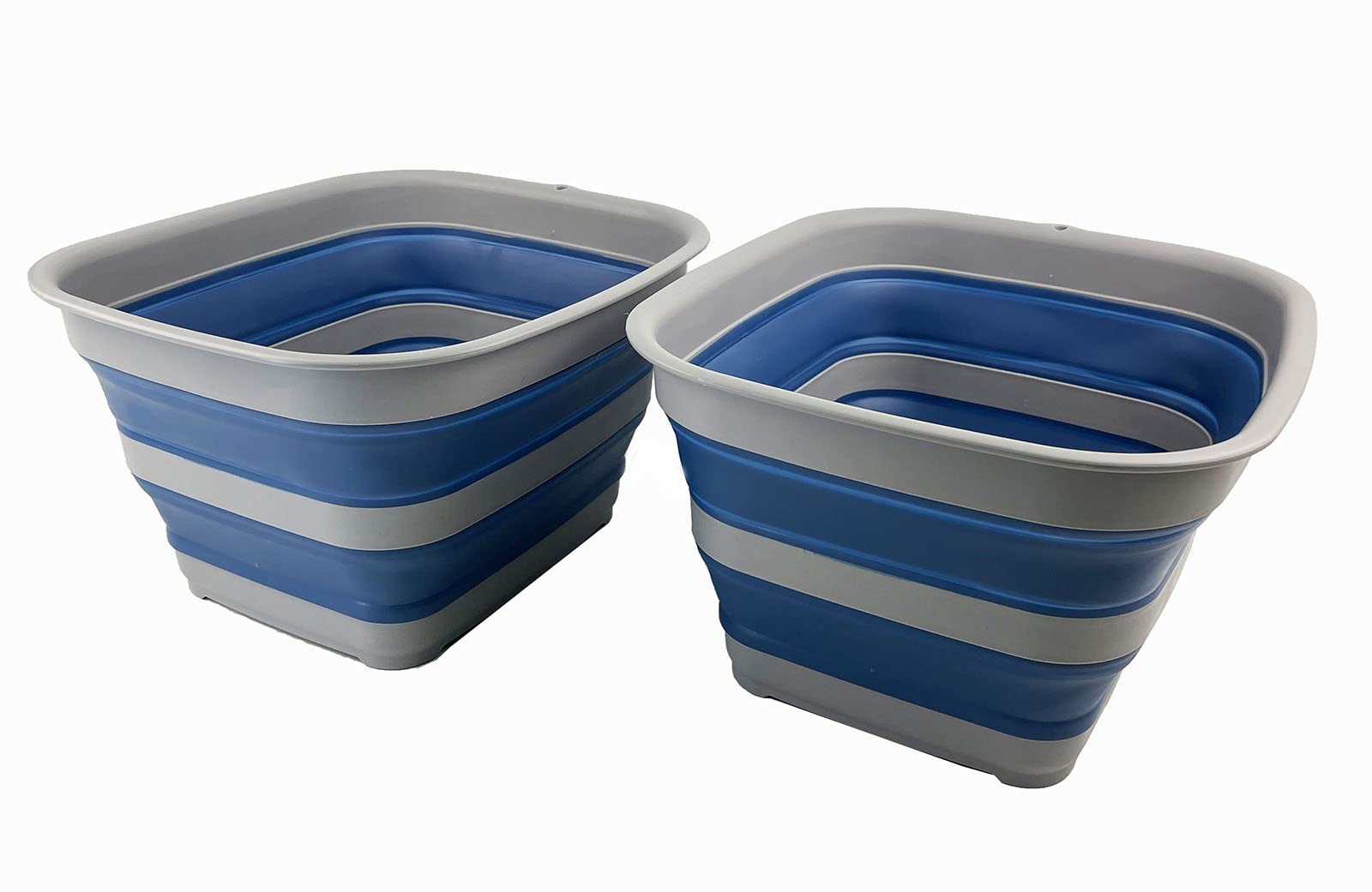 Sammart Grey/Mist Blue (Set Of 2) 15L Collapsible Tub - Foldable Dish Tub - Portable Washing Basin - Space Saving Plastic Washtub ()