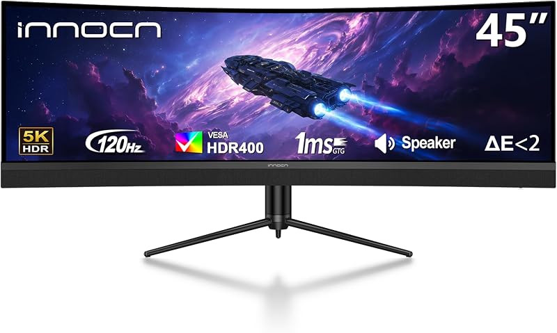 45 Inch 5K2K 5120 x 1440p 120Hz Ultrawide Curved Gaming Monitor, R1500, HDR400, USB Type-C 65W Power Delivery, PIP/PBP, Built-in Speaker, Height Adjustable, Black