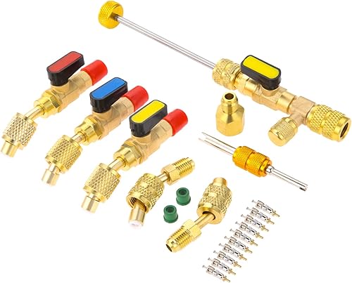 Mtsooning Herramienta instaladora de extracción de núcleo de válvula R410A con núcleos de válvula 5v1 y removedor de núcleo de válvula de doble