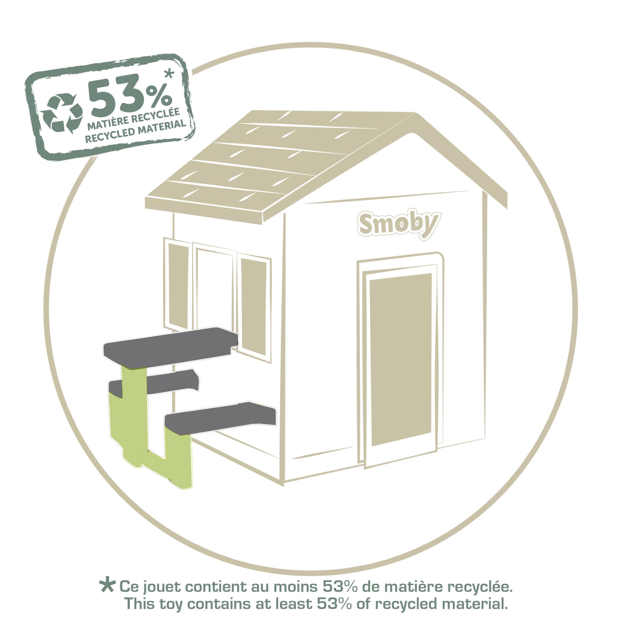 Smoby Life - Table Pique Nique - 2 Bancs - Compatible avec de Nombreuses Maisons - Matière Recyclée - A Partir de 2 Ans - Fabrication Française