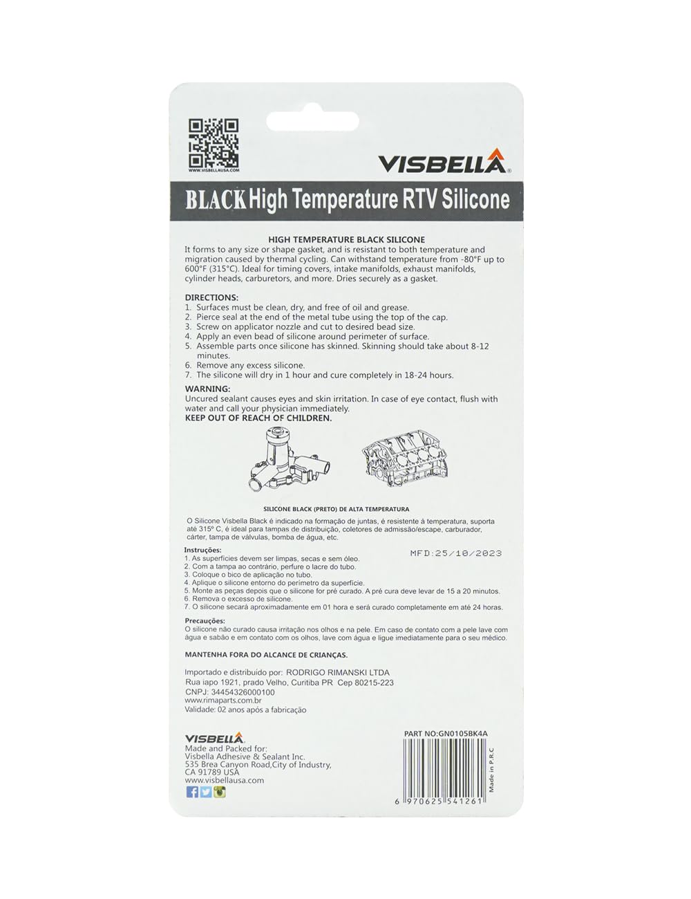 Visbella High Temperature RTV Silicone Gasket Maker, Sealed Oil Resistant Waterproof Quick Dry Liquid for Bonding Internal Combustion, Steam Turbines, Automotive Engine Parts 3.7OZ (Black)