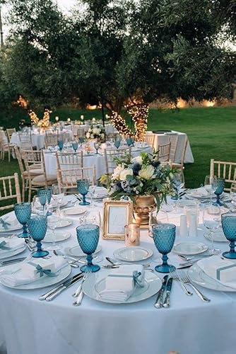 Nilor Colored Glass Goblet Vintage Wine Glasses Set Of 6 Diamond Design Pressed Pattern Glassware, Party Glasses, Drinking Glass, Wedding Goblet 12 Ounce - Blue #TOP5