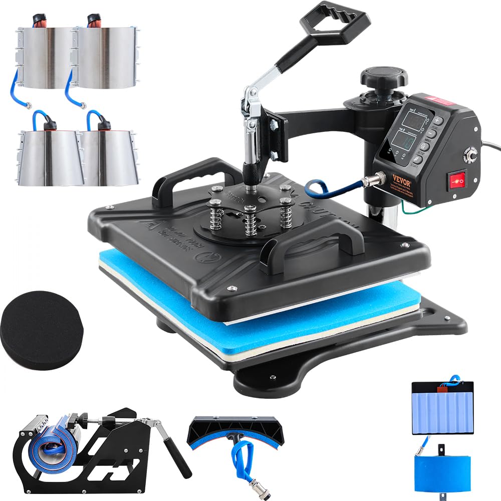 VEVOR Transferpresse Hitzepresse 38x30cm Textilpresse T-Shirt Heat Press 360 Grad Schwenkbar DIY Mulitifunktional Sublimation Wärmepresse mit Digitaler LED-Temperatur- und Zeitcontroller (10 in 1)
