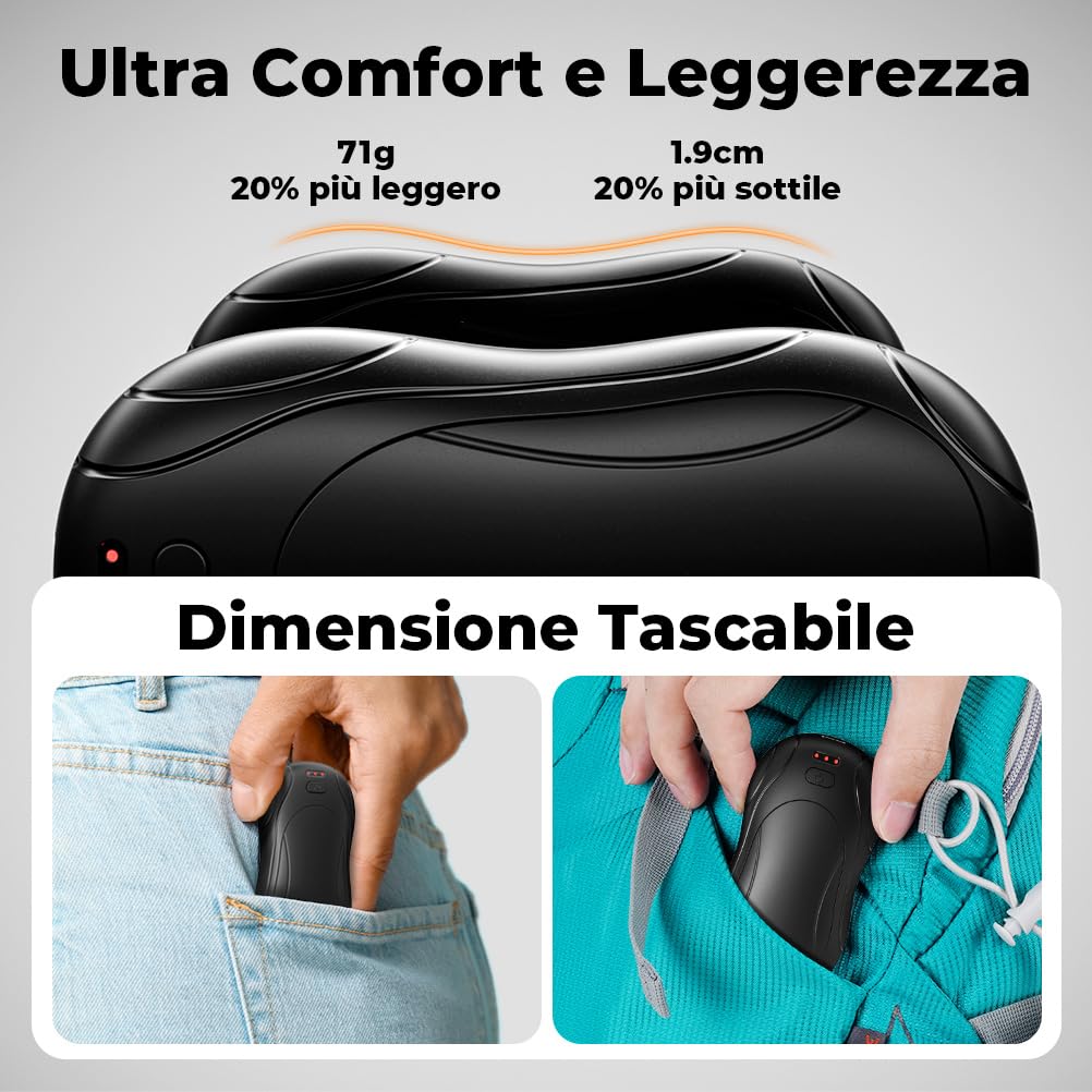 VOSFEEL Scaldamani Elettrico 2 Pack, Scaldamani Ricaricabile Portatile 23H, Riscaldamento a 3 Livelli, Scalda Mani Tascabili, Adatto per Esterno, Golf, Campeggio