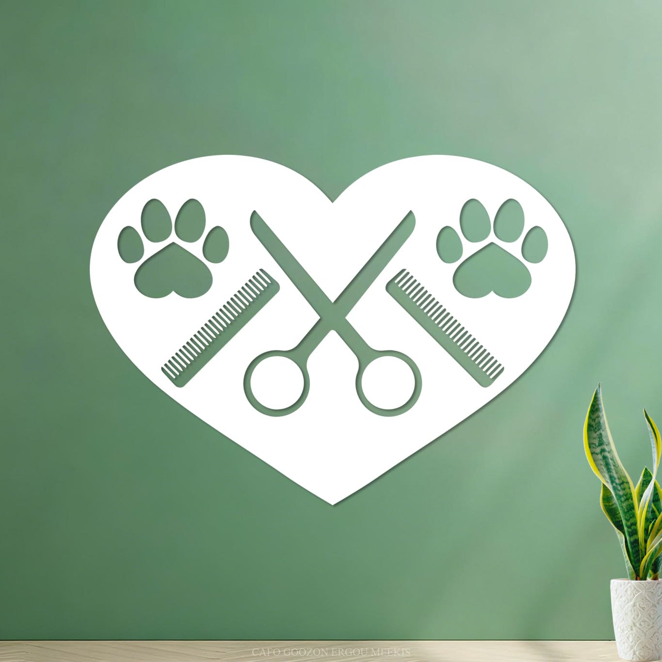 Wall Decals PVC Dog Paws with Comb and Scissors Grooming 68x94.3cm Can Modify and add Information White