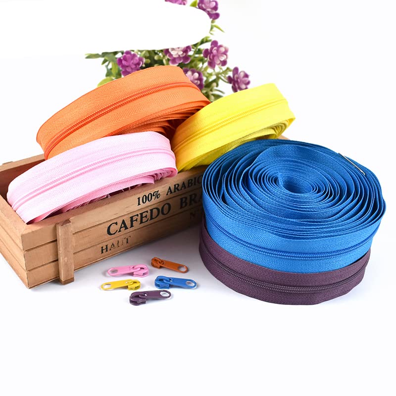 Rollo de cremallera de bobina de nailon de 5/10/20 metros 5# con cinta de cremalleras deslizantes para coser bolsas de ropa Kit de reparación de cremallera accesorios de ropa DIY-LakeBlue275,5#,20 me