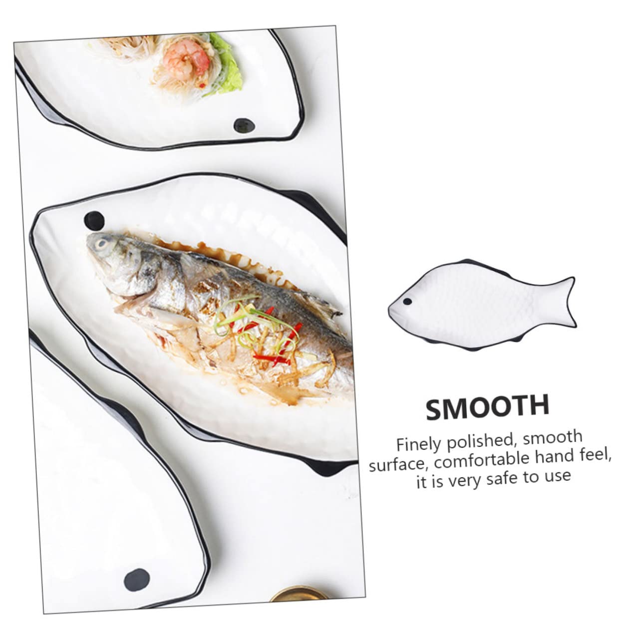 Cabilock Assiette en Céramique Forme de Poisson Blanche pour Cuisson Vapeur et Conservation des Aliments, Pratique et Facile à Nettoyer, pour Hôtel ou Maison