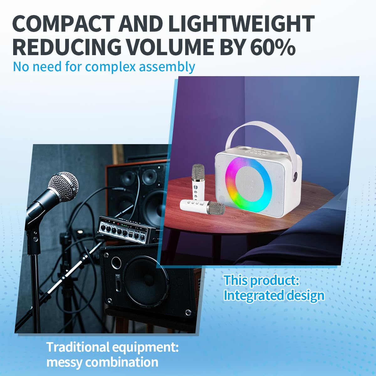 RGB Tragbarer Karaoke-Lautsprecher mit dualen drahtlosen Mikrofonen, USB/TF-Karte kompatibel, 10 W HD-Sound, tragbarer Tragegriff, großer Akku für Familientreffen/Karaoke/Outdoor-Aktivitäten (Schwarz)