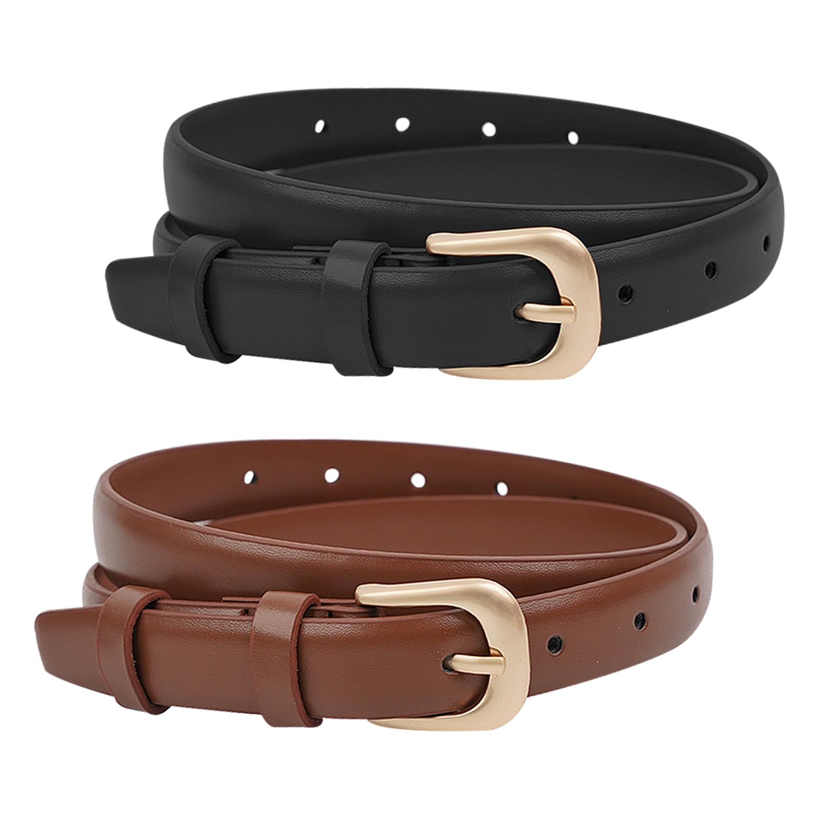 Solbrezeni 2 Pcs Womens Belt, PU Leather Belts, Women Belt for Jeans, Women's Leather Belts for Jean, Adjustable Ladies Leather Belts Gold Buckle, for Jeans & Pants(Black and Brown)