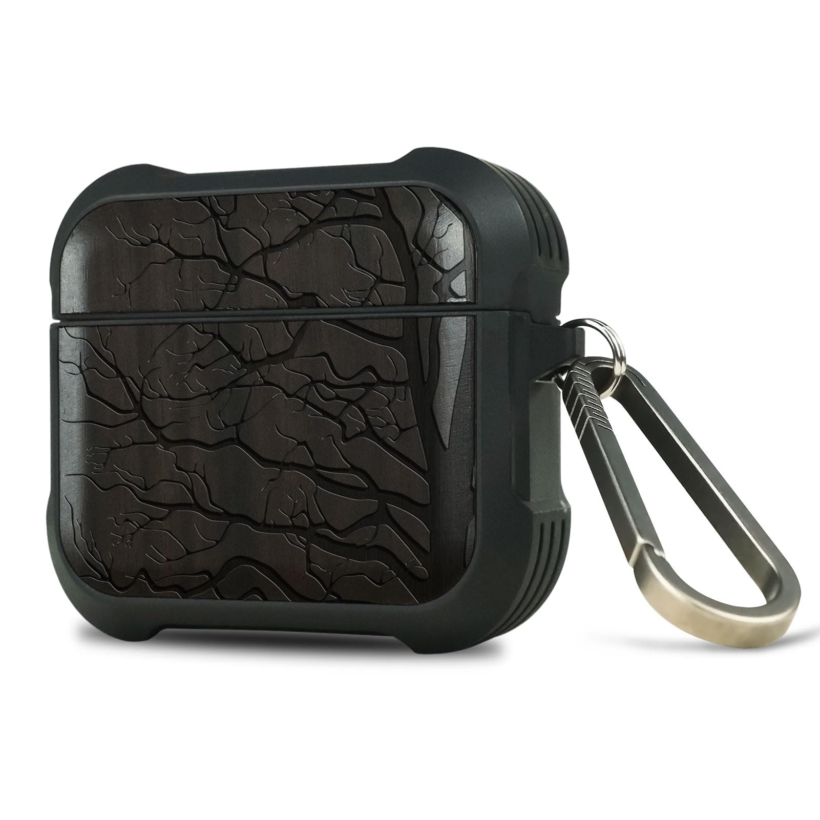 Carveit Wooden Case for AirPods 4 Case (2024) (USB-C) 4th Generation, Wood Artisan Engraved & TPU Shockproof Cover, Titanium Quick Released Clasp (