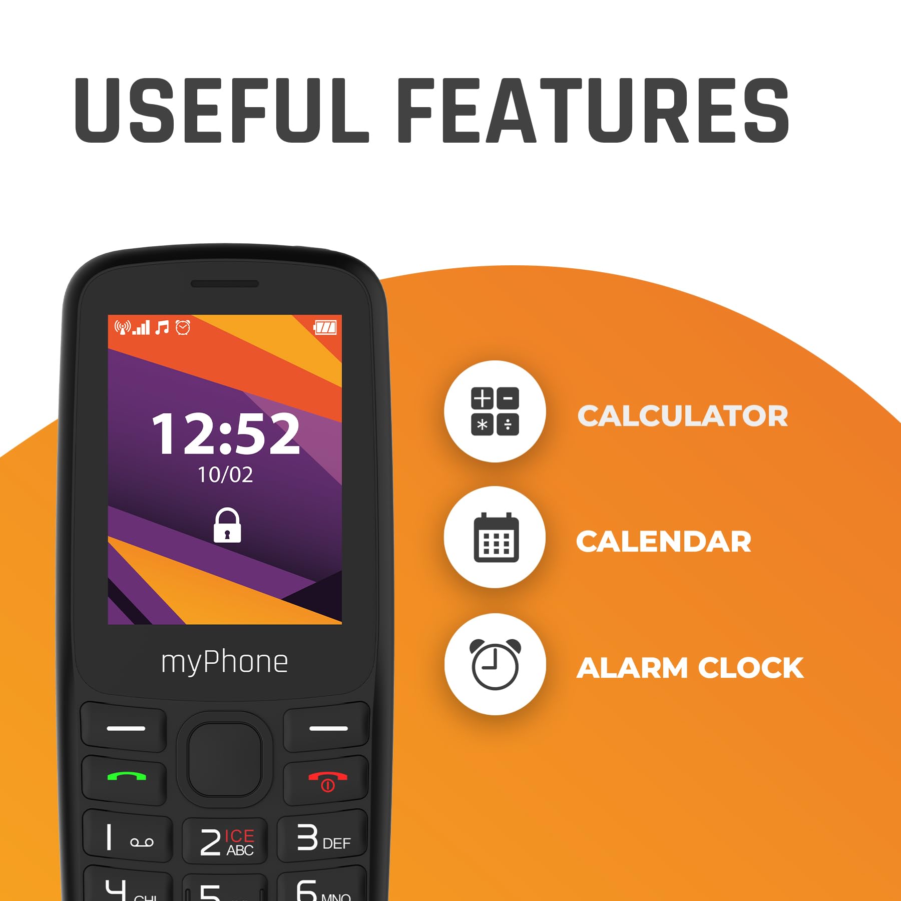 myPhone 6410 LTE 4G einfaches Telefon mit klarem Display und großen Tasten, großer 1400-mAh-Akku, Bluetoth, Radio, Fackel LED, großes 124-MB-Laufwerk, Ice
