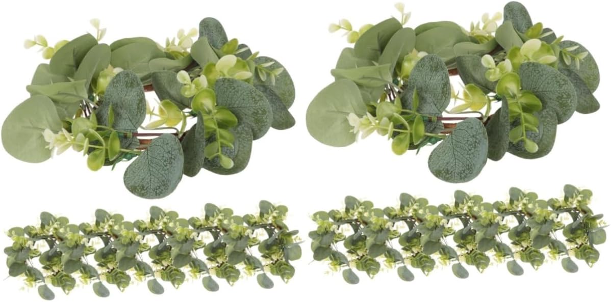 ABOOFAN 12 Pcs Artificial Flower Candle Ring Artificial Eucalyptus Wreath Candle Rings Ornament Taper Candles Fake Eucalyptus Christmas Garland Leaves Garland Eucalyptus Garland Wedding