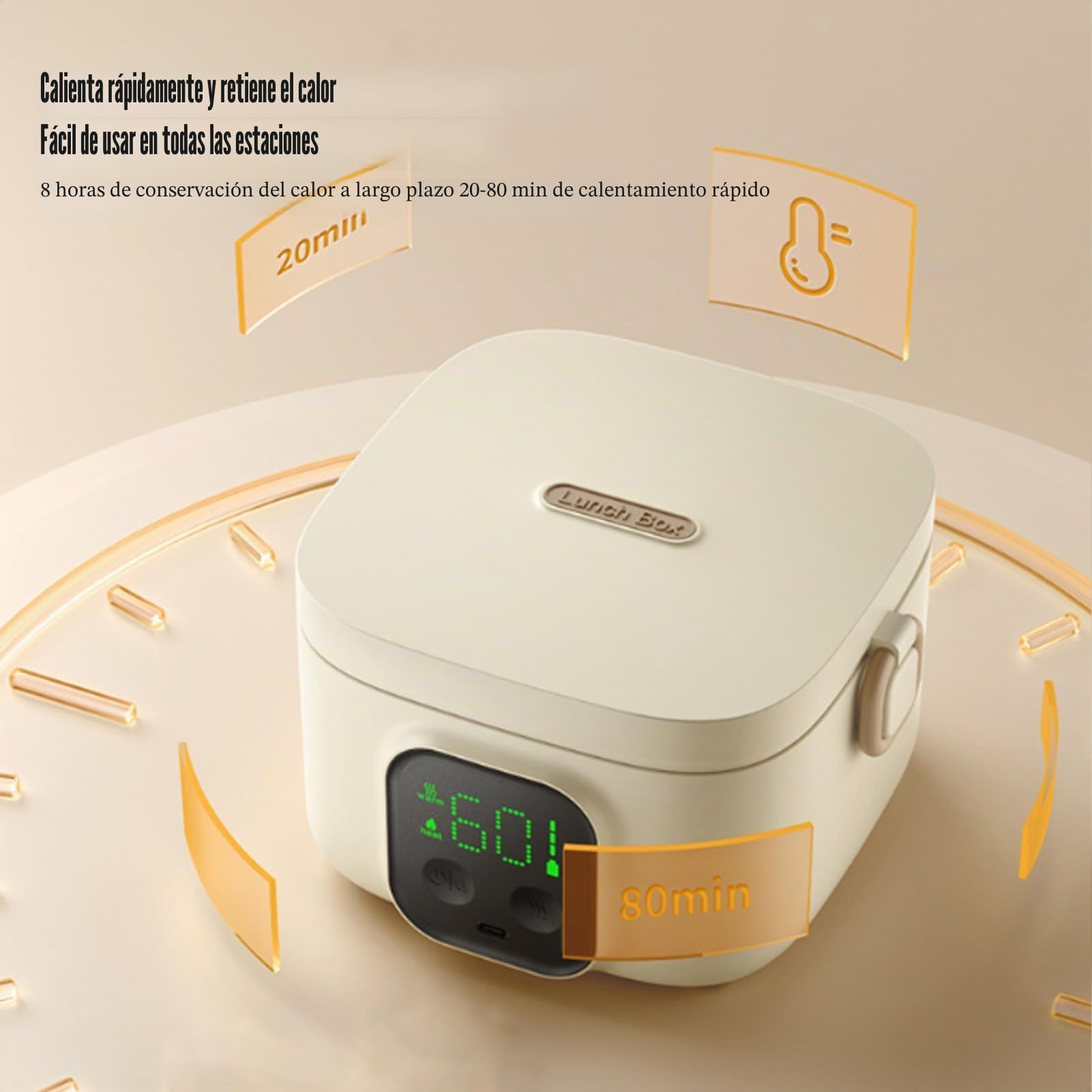 Lonchera Electrica Trabajo Inalámbrico, Calentador De Comida Portatil Electrico Con Batería 14000mah USB-C 6 Temporizador Taper Electrico Para Comida Para Hogar,Camping Y Oficina (800ML)