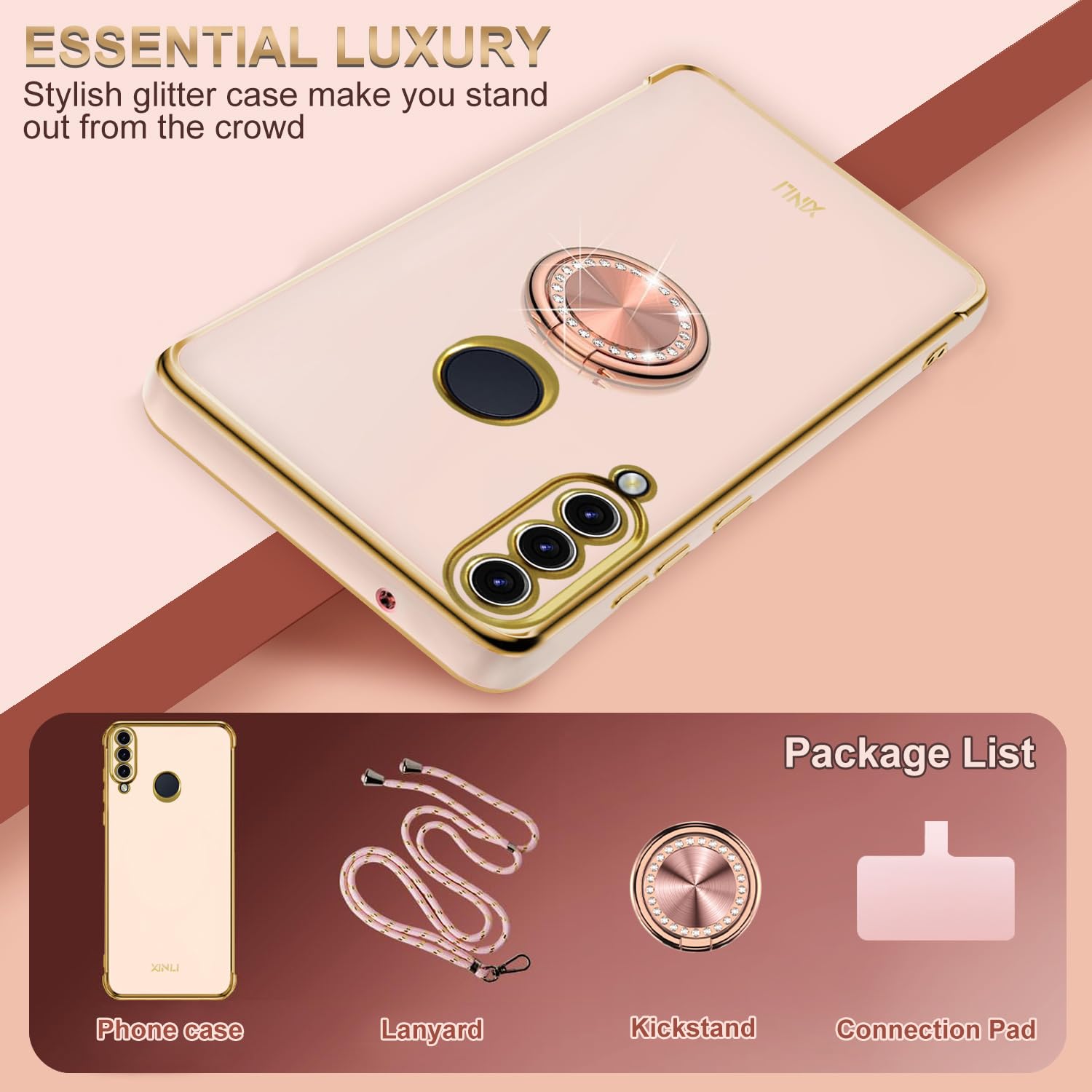 Coque Honor 200 Lite Avec Cordon Et Support Anneau 360° - Protection Antichoc - Rose