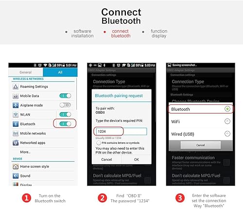 Miniatura 4 de ELM327 OBDII OBD2 Escáner de diagnóstico de coche Lectores de código de coche Adaptador de herramienta de escaneo Bluetooth Bluetooth V2.1