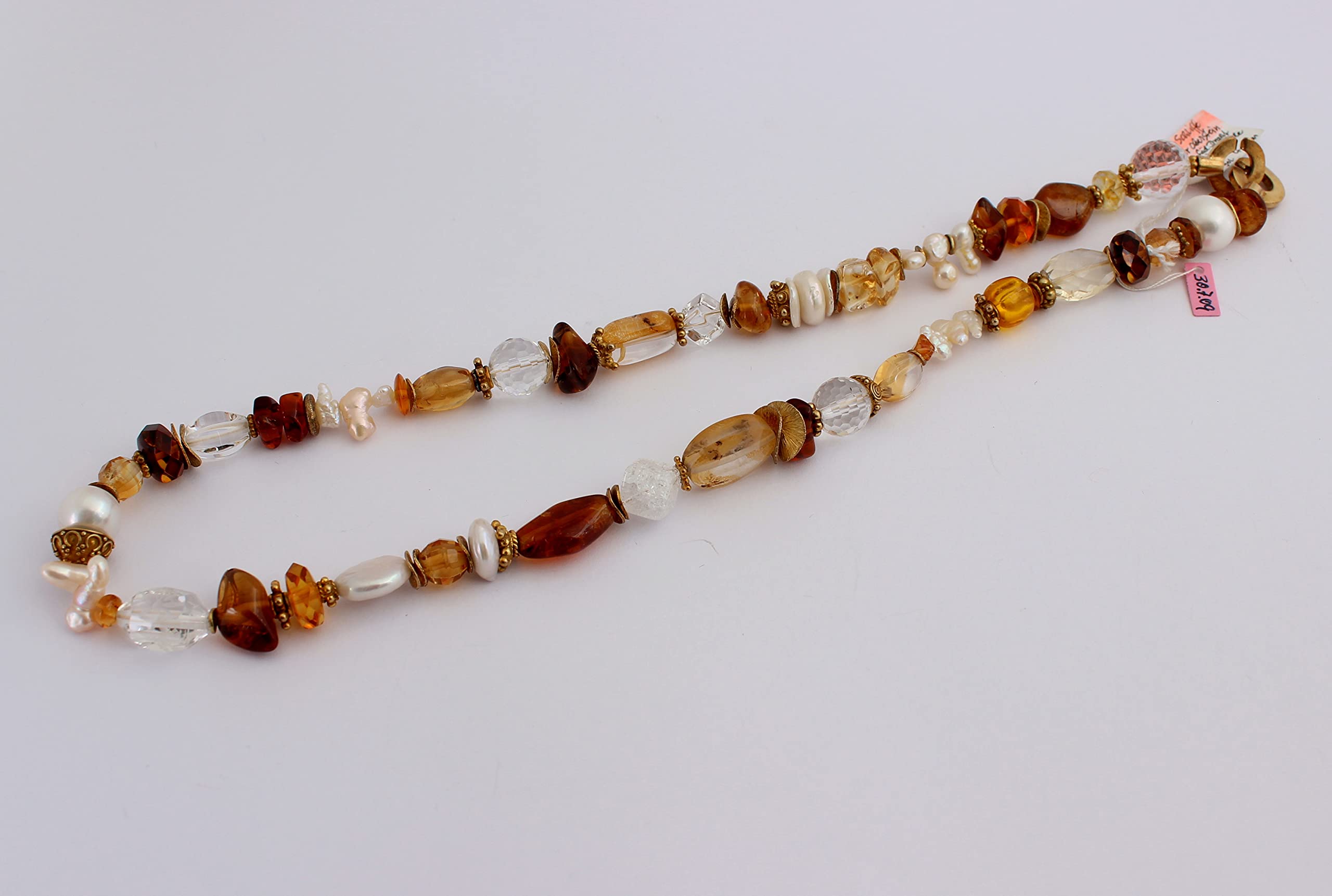 Schöne Kette aus Feine Citrin, Bergkristall, SSW. Perlen mit 925 vergoldet Silber