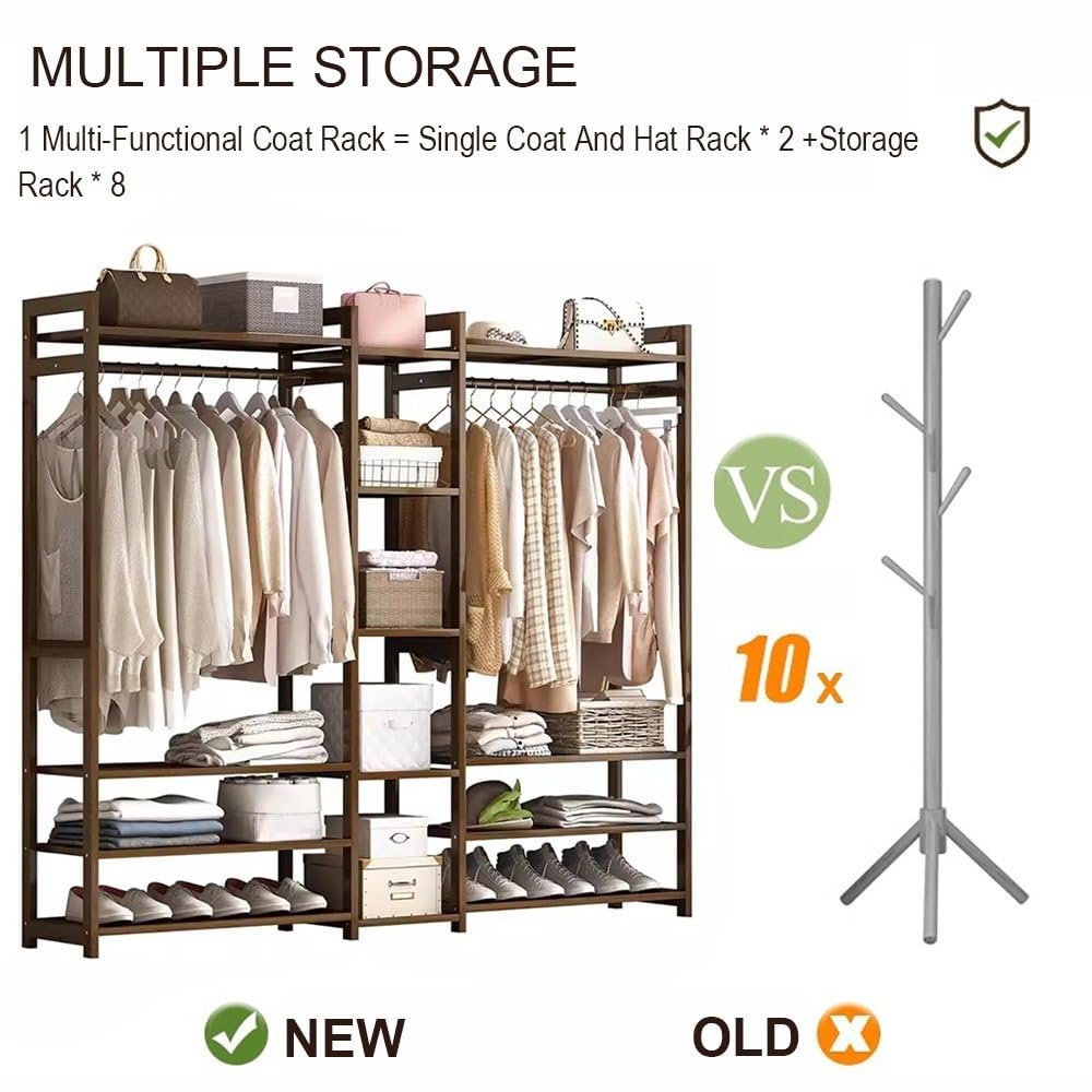 Appendiabiti Da Terra In Bamb&ugrave; - Con Ripiano E Barra, Per Camera O Ingresso, 170x30x150 Cm