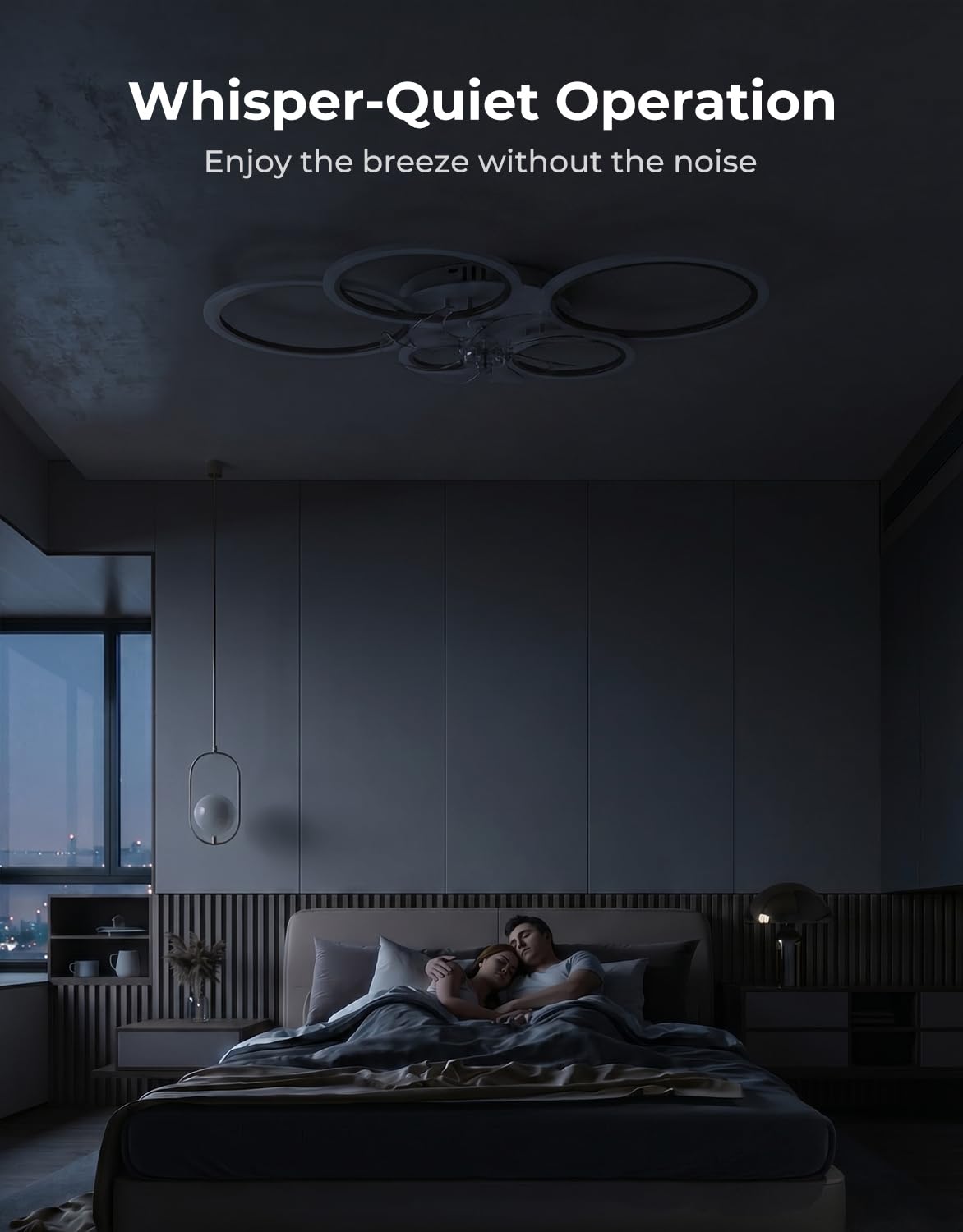Lampe Ventilateur Plafond Noir Moderne Silencieux Cercle Plafonnier Ventilateur avec Telecommande Moteur DC Réversible Mode Eté Hiver pour Chambre Salon Cuisine, 100cm