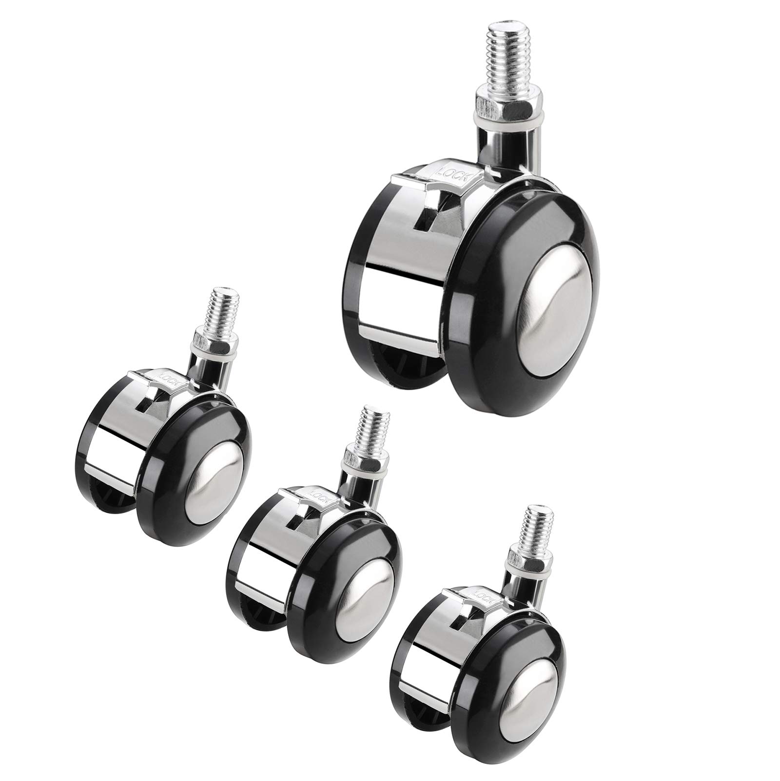 roulettes de Meubles, roulettes rotatives avec Freins, Roues de Remplacement, Roues 4X, Tige filetée M8/M10, faciles à remplacer et à Installer, Frein, 1,5 Pouces/M8