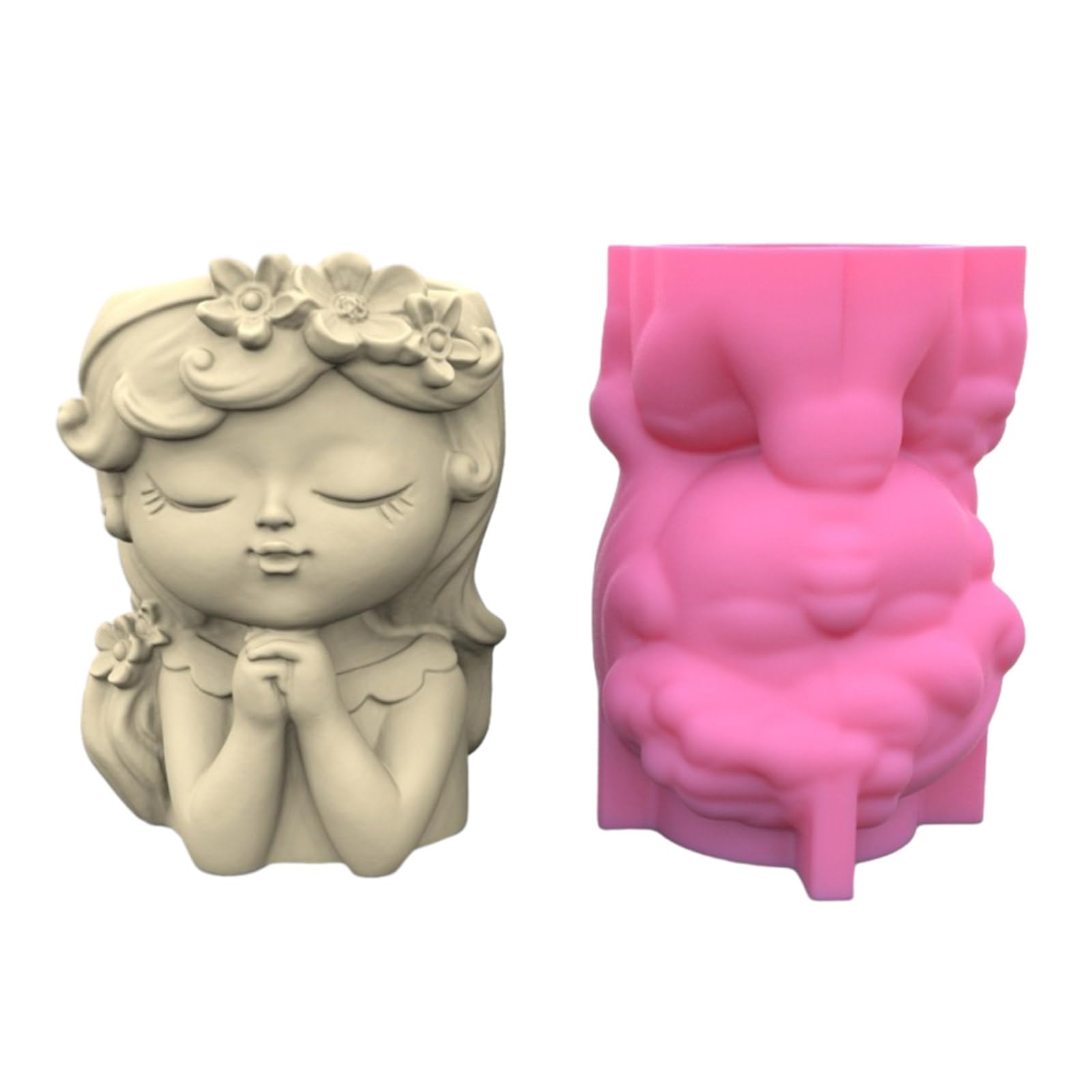 NEWFT Flower Silicone Girl Flowerpot Epoxy Resin Casting Candle Holder Resin Mold Storage Box Mould