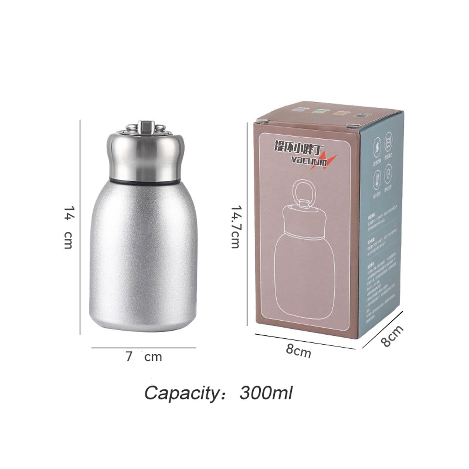 Mini botella térmica de acero inoxidable, pequeña botella de agua aislada al vacío, portátil, a prueba de fugas, vaso deportivo para bebidas calientes y frías (plateado)