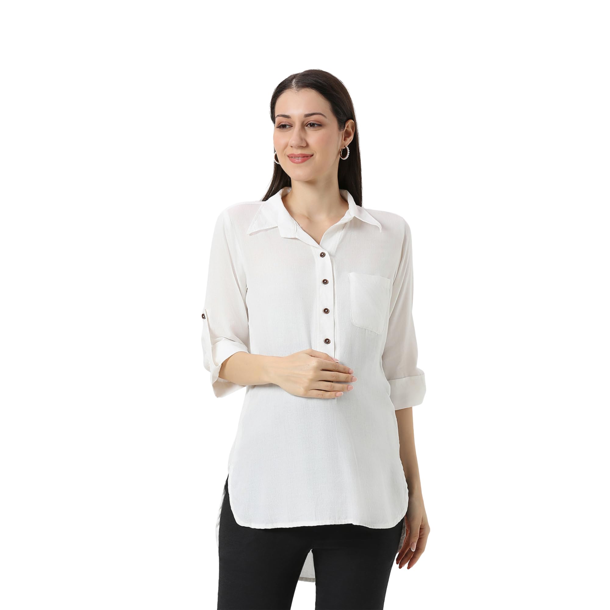 Rayon Casual Maternity Shirt|White-picture-15
