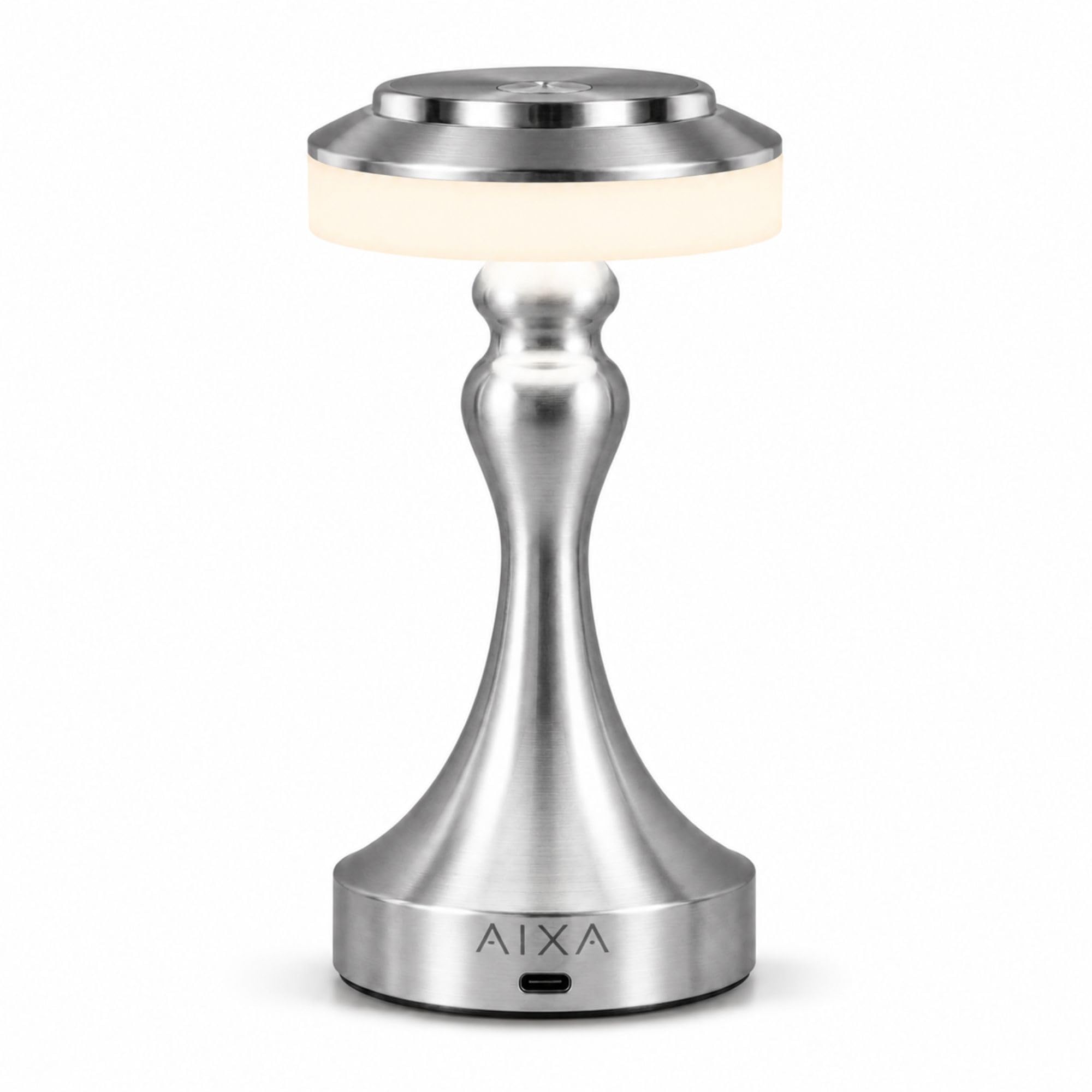 AIXA Rechargeable Metal Table Lamp, Touch Control, Stepless Dimming, 3W LED, 1200mAh Battery, Portable Bedside Desk Lamp for Bedroom, Living Room, Office, Restaurant, Moonstone Silver-image-43